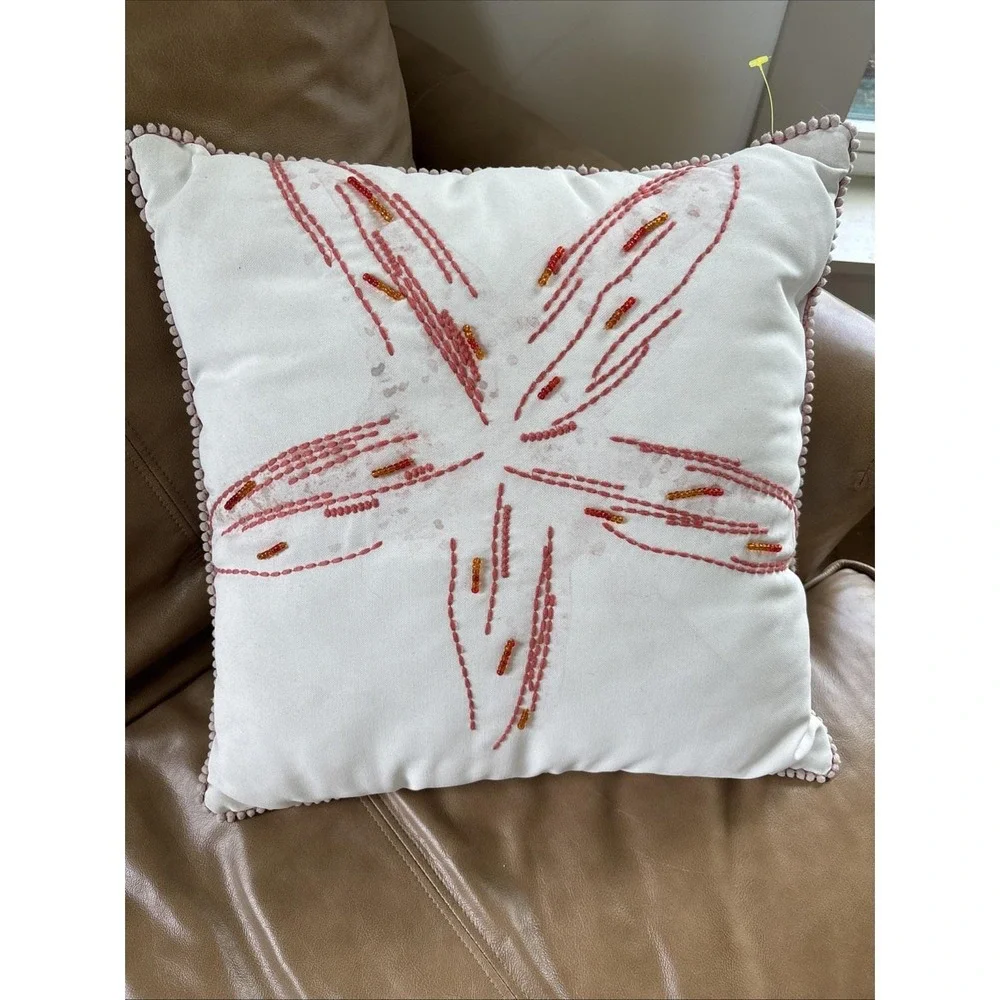 Pier 1 Imports Decorative Coastal Throw Pillows Lot Of 2 Starfish Coral Tan EUC‎